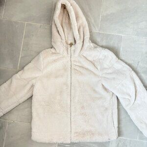 white fuzzy hooded jacket